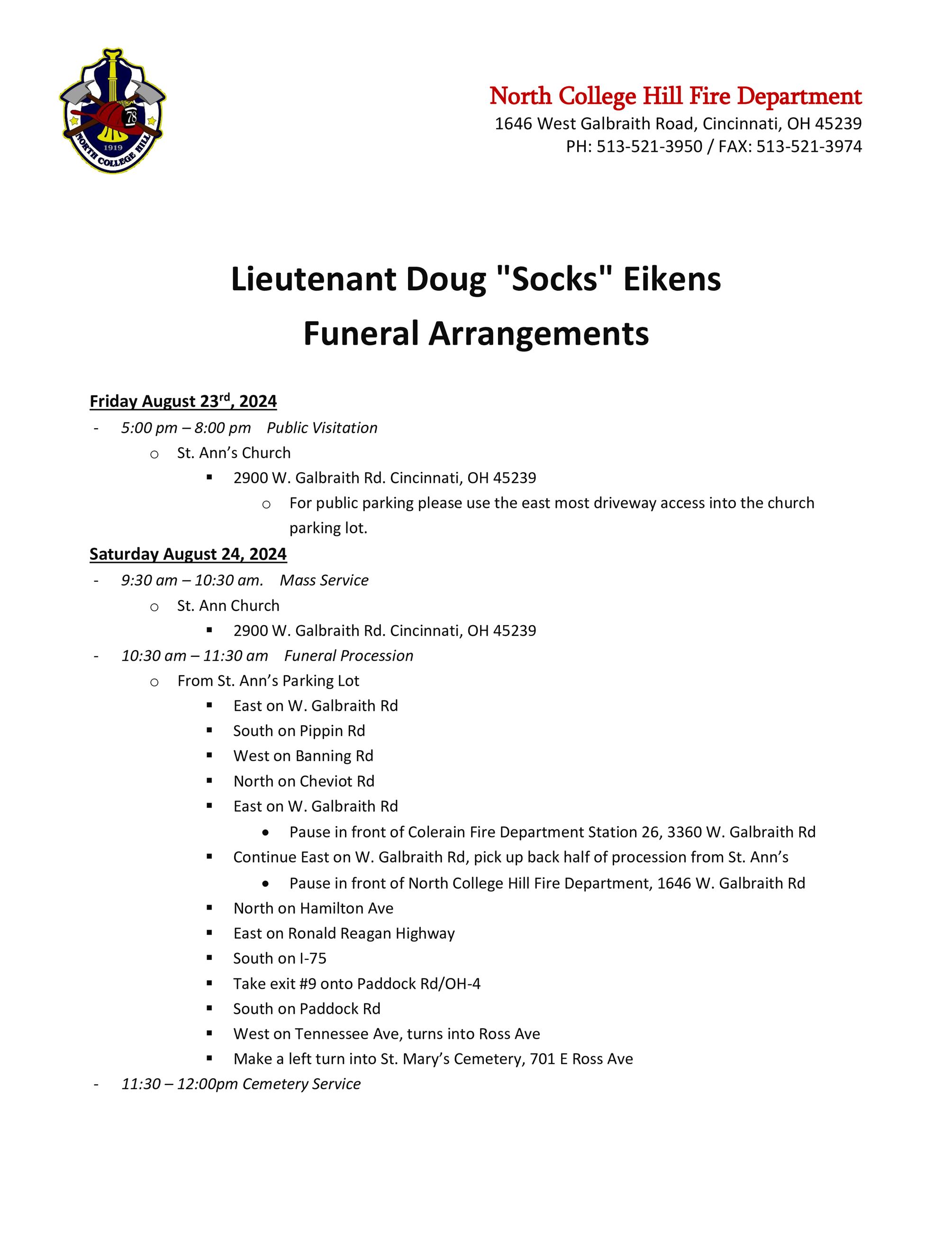 Lt Eikens - Funeral Arrangements